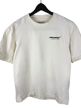 Mens Y2K McLaren Formula 1 Team Race Car Cream Boxy Graphic Shirt Size XS
